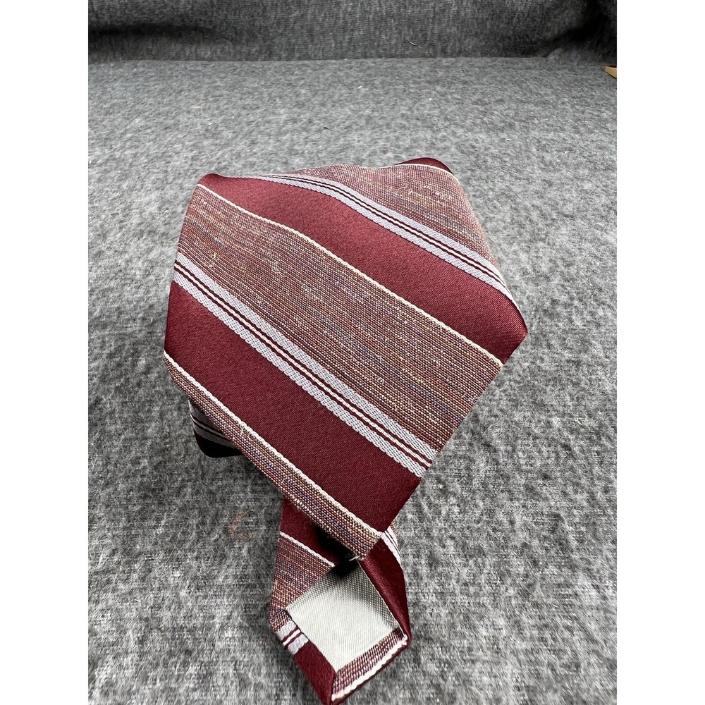 Superba Tie Mens One Size Red Striped 100% Polyester Made In USA Woven Necktie